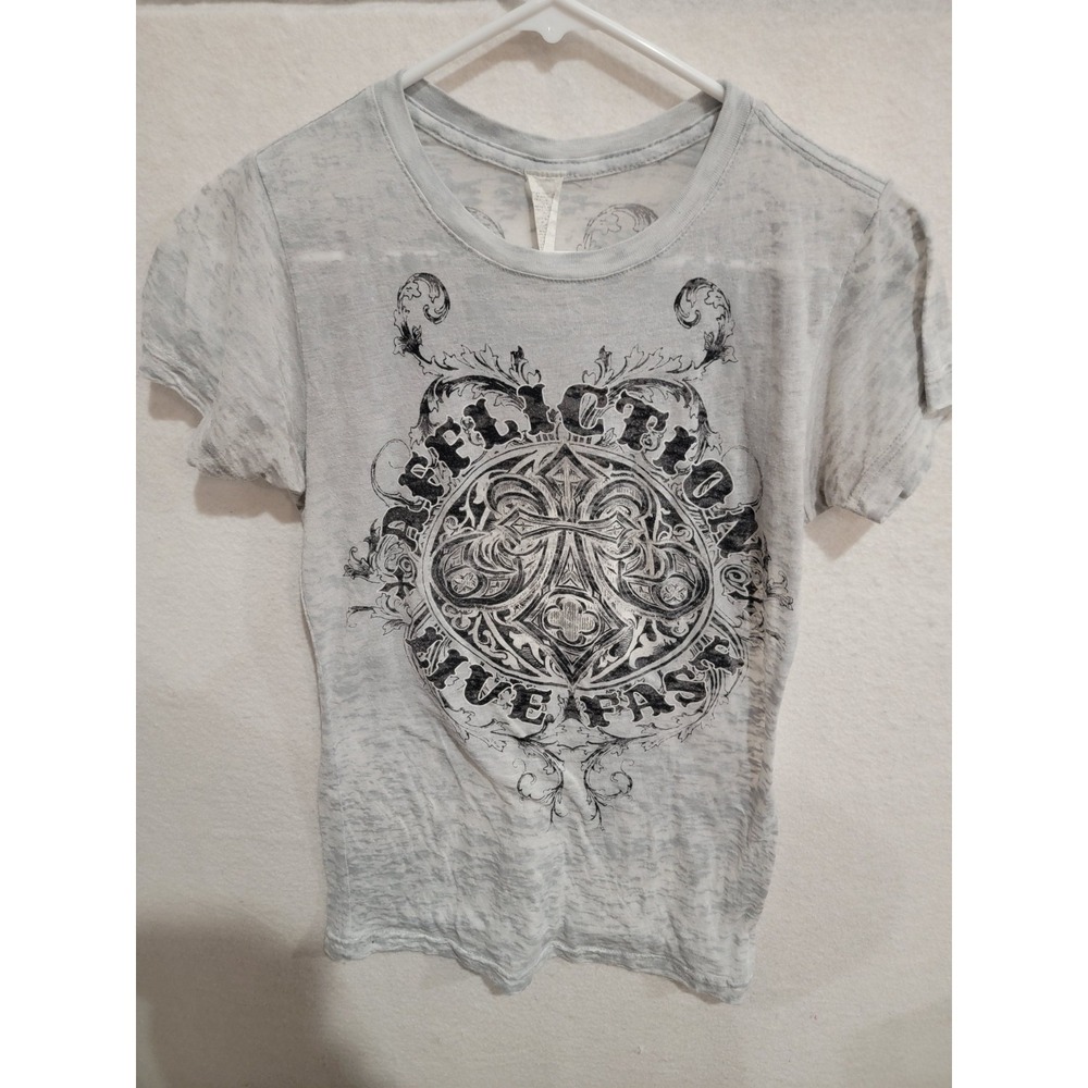 Affliction Women's M Grey Burnout‎ Foil T-Shirt Live Fast Cyber Y2K Baby Tee